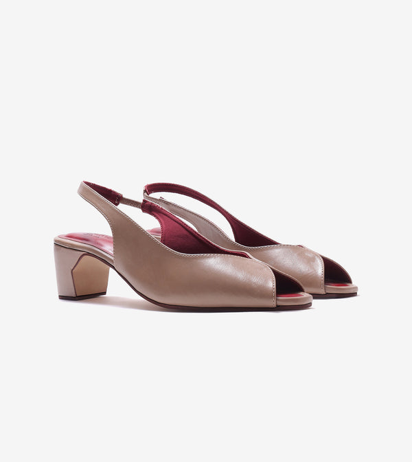 Sculpted Slingback Heels - Beige