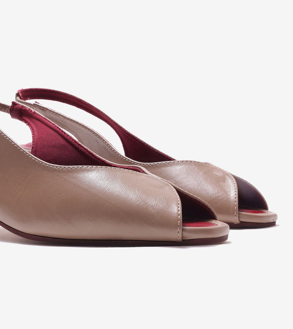 Sculpted Slingback Heels - Beige