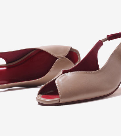 Sculpted Slingback Heels - Beige