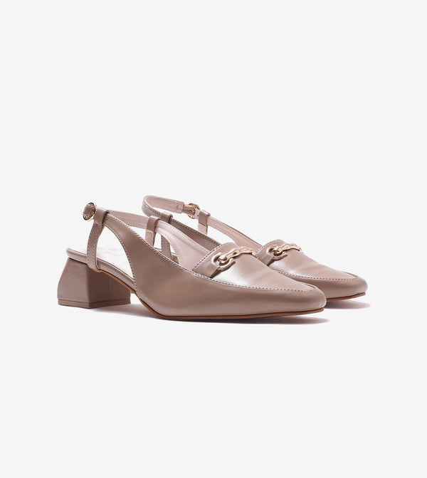 Classic Detail Slingback Heels - Beige