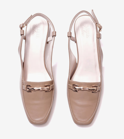 Classic Detail Slingback Heels - Beige