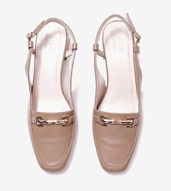 Classic Detail Slingback Heels - Beige