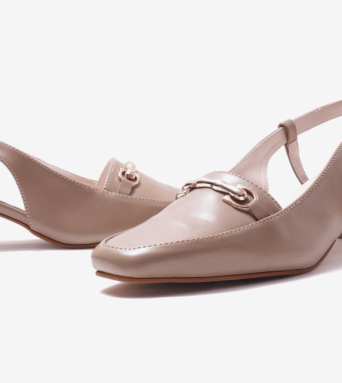 Classic Detail Slingback Heels - Beige