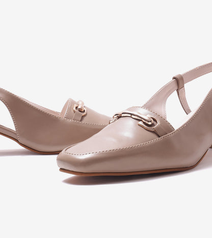 Classic Detail Slingback Heels - Beige