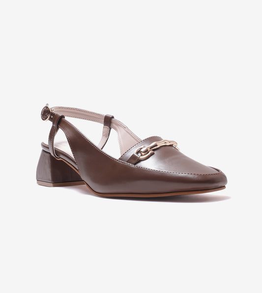 Classic Detail Slingback Heels - Brown