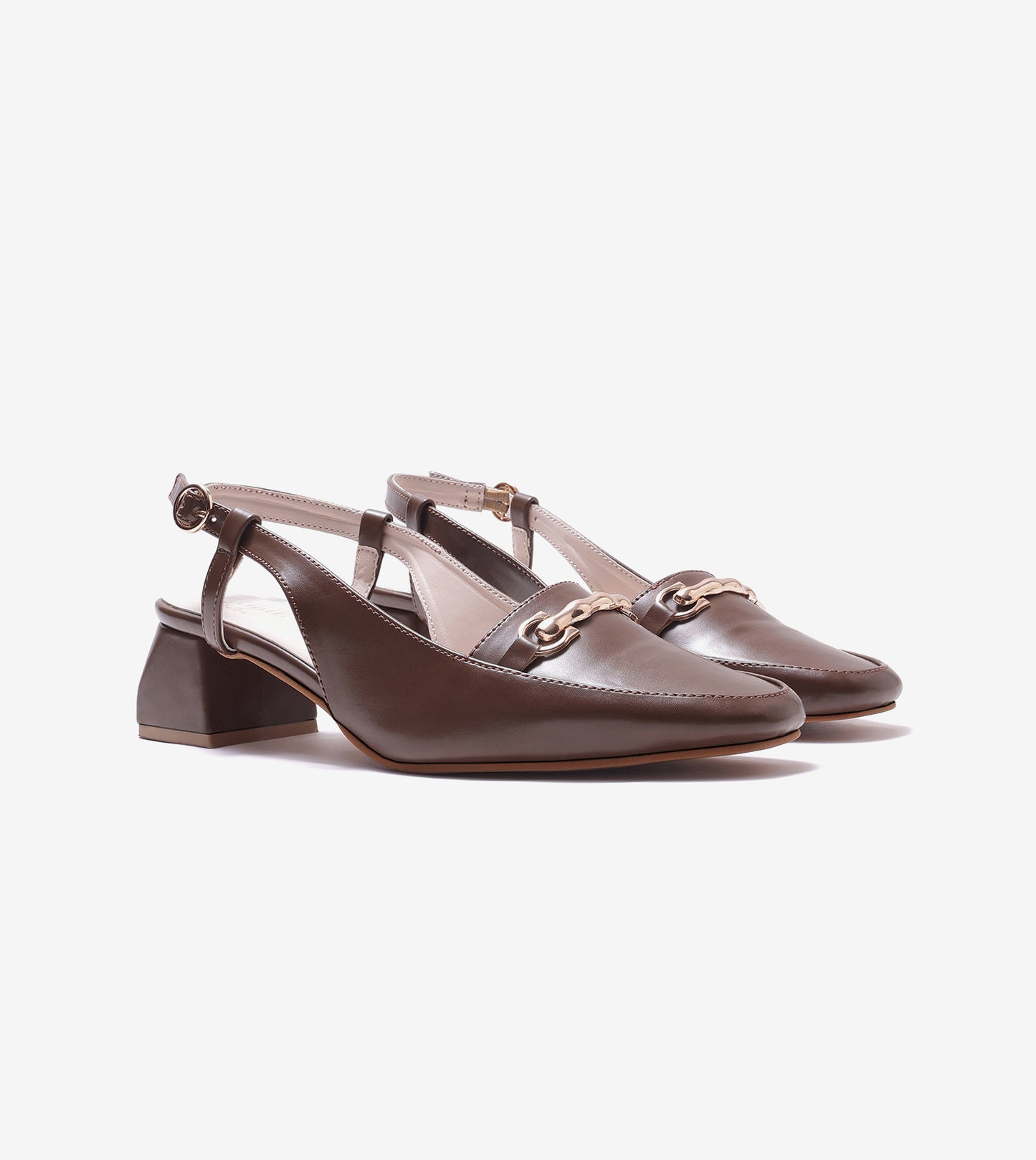 Classic Detail Slingback Heels - Brown