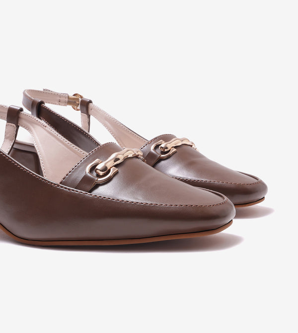 Classic Detail Slingback Heels - Brown