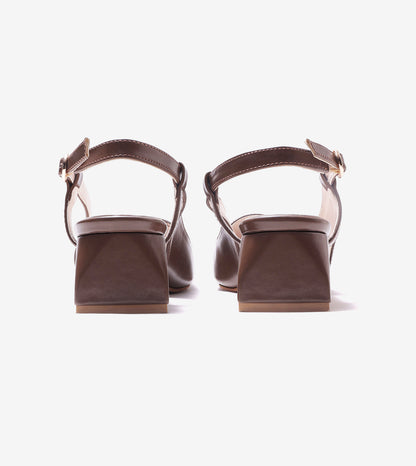 Classic Detail Slingback Heels - Brown