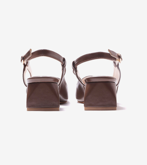 Classic Detail Slingback Heels - Brown