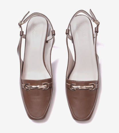 Classic Detail Slingback Heels - Brown