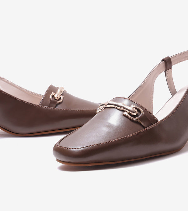 Classic Detail Slingback Heels - Brown