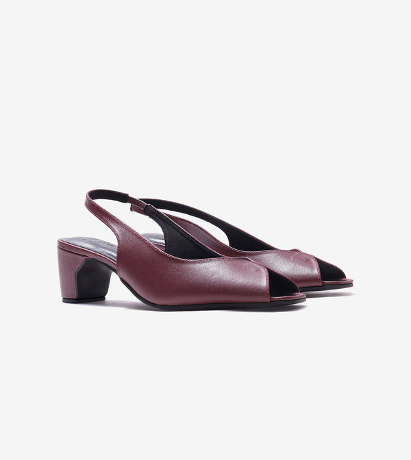 Sculpted Slingback Heels - Maroon