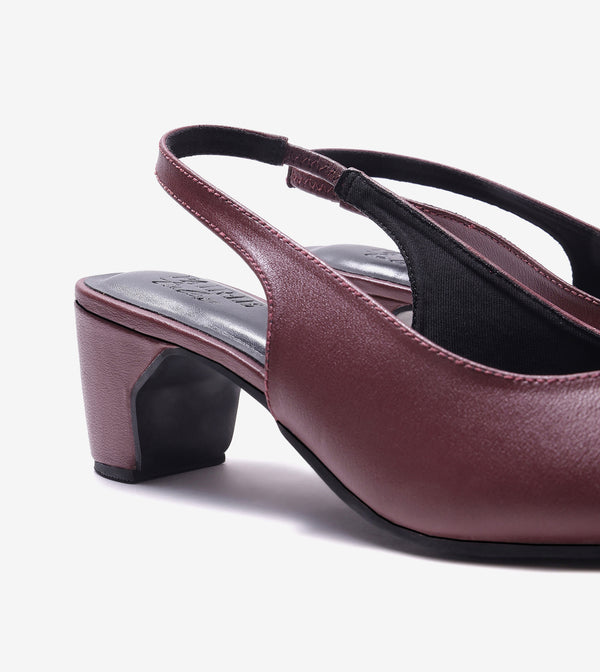 Sculpted Slingback Heels - Maroon