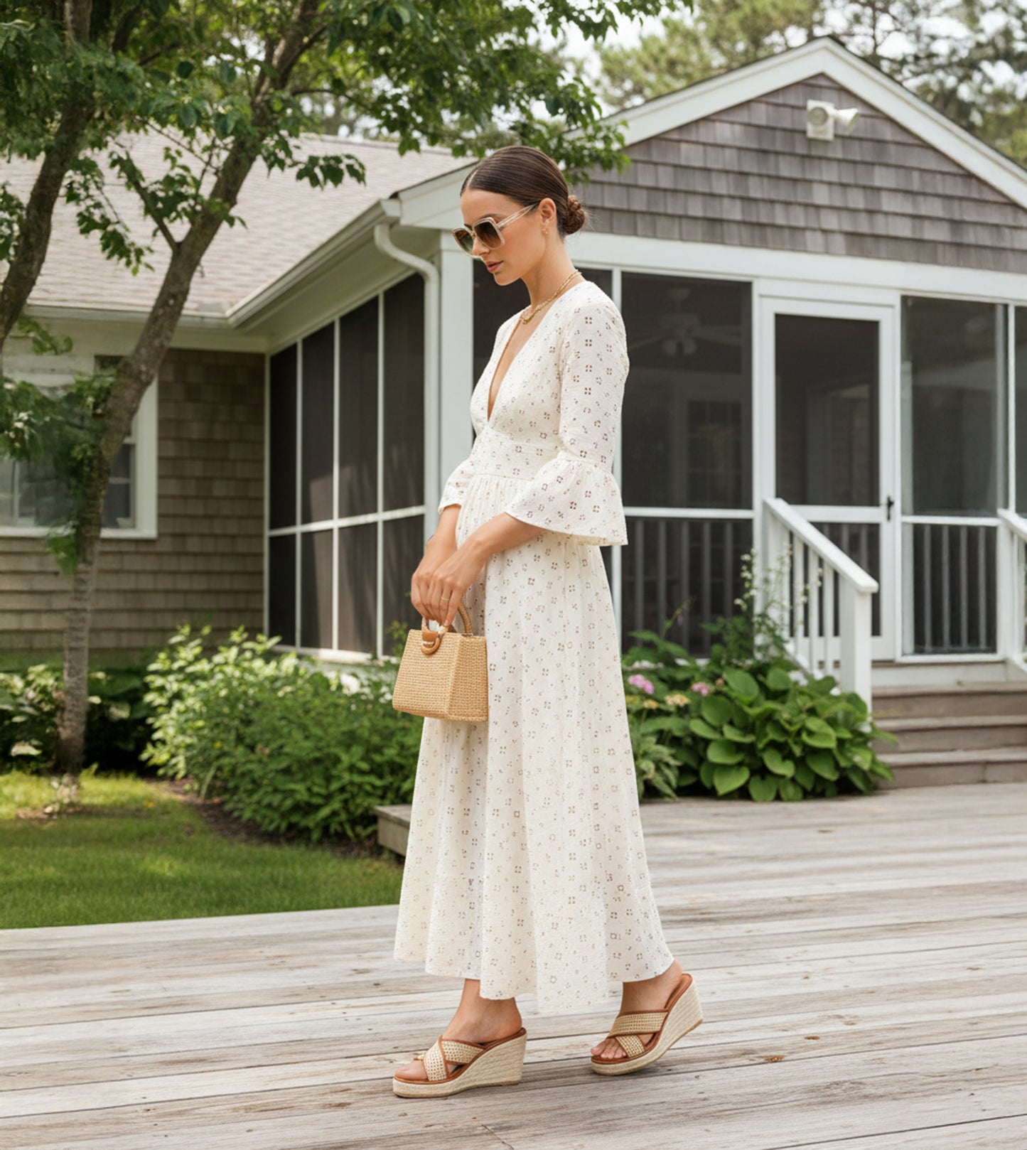Woven Cross Strap Espadrille Wedges - Tan