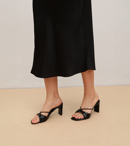 Patent Croco Meadow Strappy Sandals - Black
