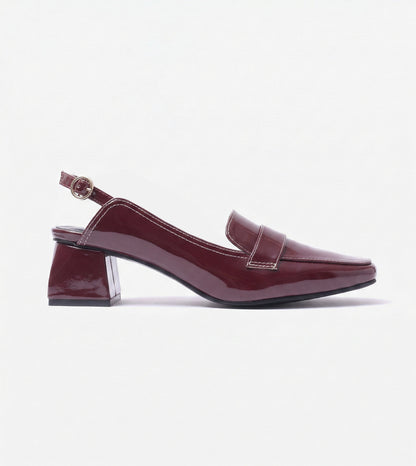 Loafer Slingback Block Heels - Wine