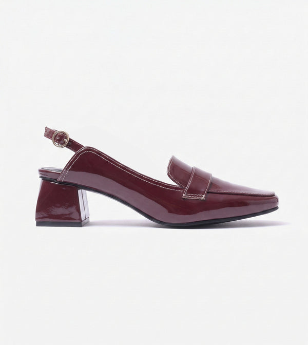 Loafer Slingback Block Heels - Wine