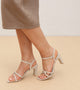 Snake Print Strappy Heeled Sandals - Stone