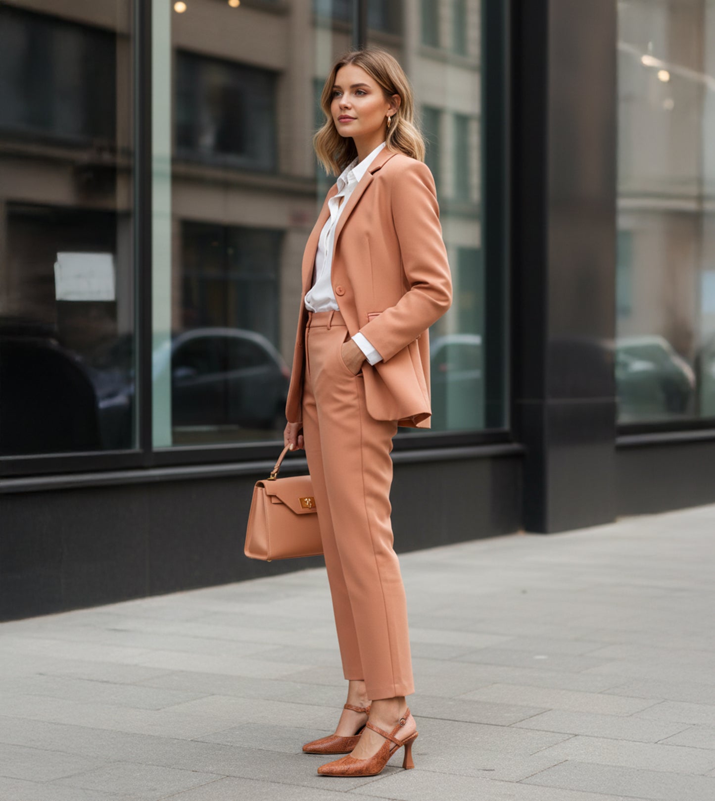 Snake Print Pointed Toe Slingback Pumps - Tan