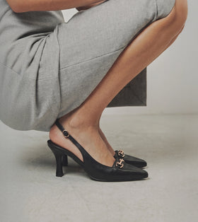 Chain Slingback Pumps - Black