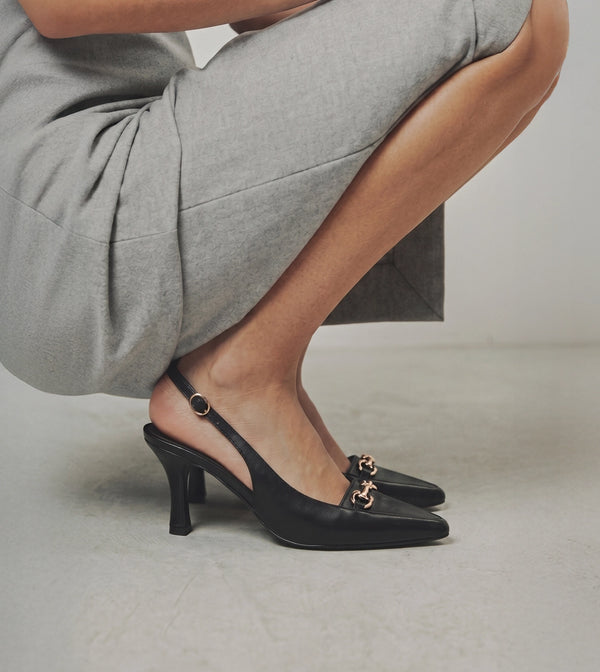 Chain Slingback Pumps - Black