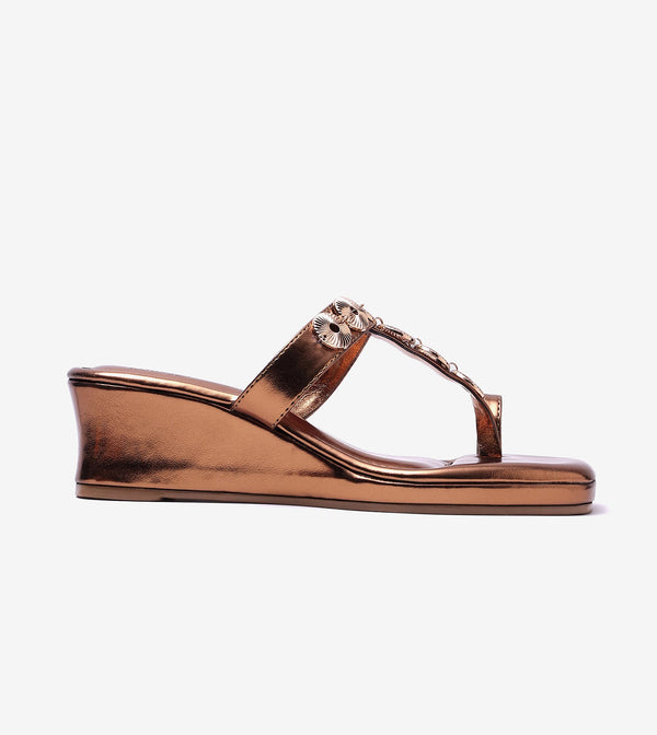 Ornate Chain Wedge Sandals - Antique