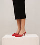 Knotted Pointed Toe Suede Heels - Red