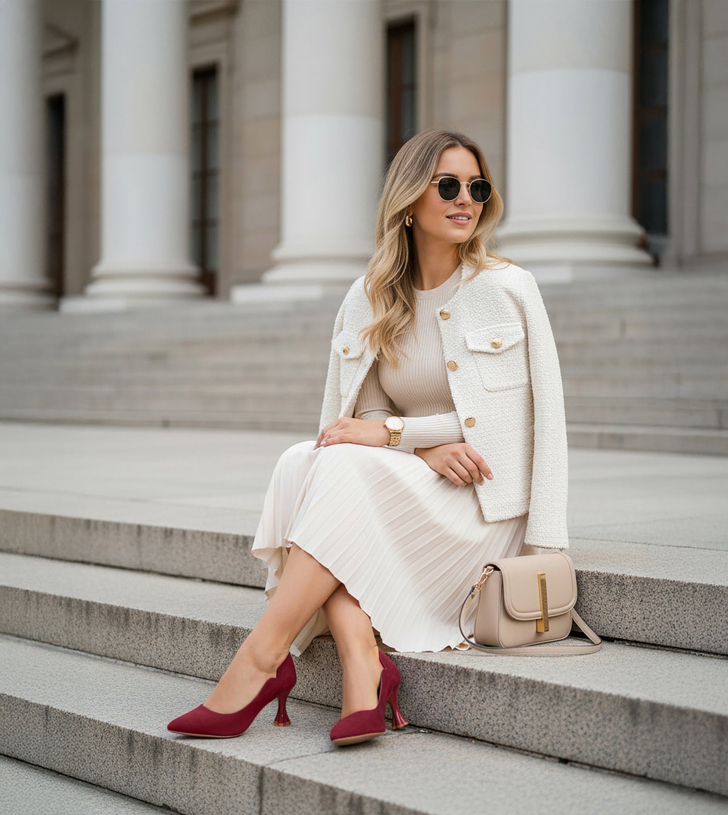 Pointed Toe Sculpted Pumps - Red