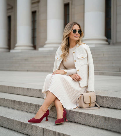 Pointed Toe Sculpted Pumps - Red