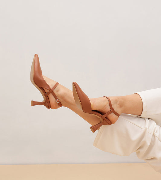 Slingback Pointed Toe Pumps - Tan