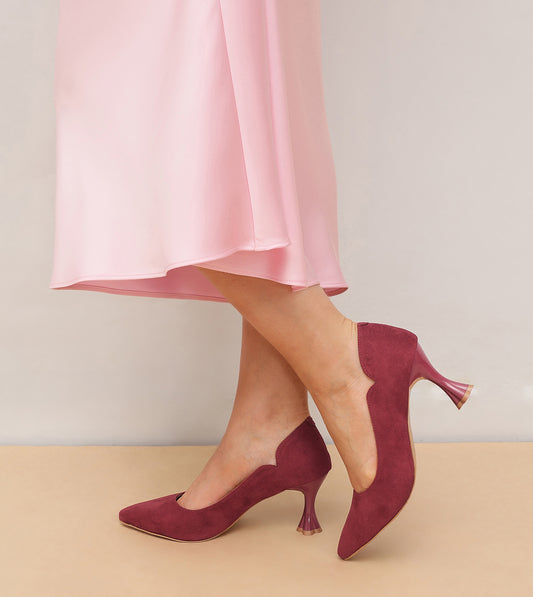 Pointed Toe Sculpted Pumps - Red