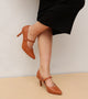 Pointed Toe Studded Mary Jane Pumps - Tan