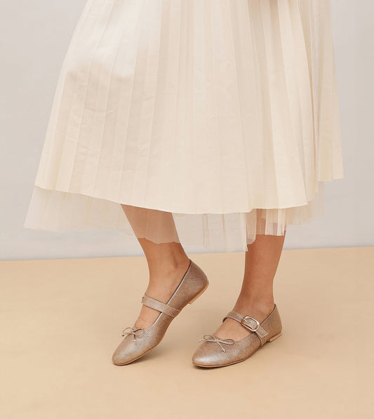 Buckled Mary Janes Ballet Flats - Gold