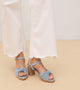 Denim Bow Detail Platform Heeled Sandals - Light Blue