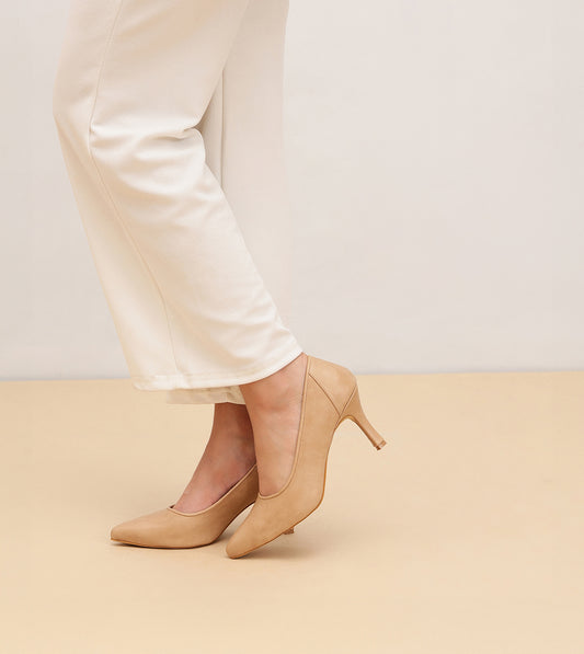 Matt Pointed Toe Pumps - Beige