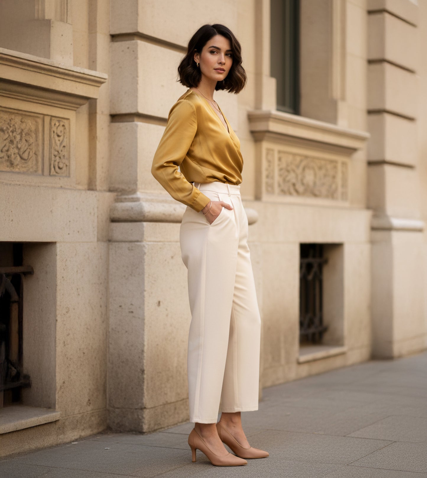 Matt Pointed Toe Pumps - Beige