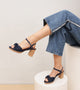 Denim Bow Detail Platform Heeled Sandals - Dark Blue