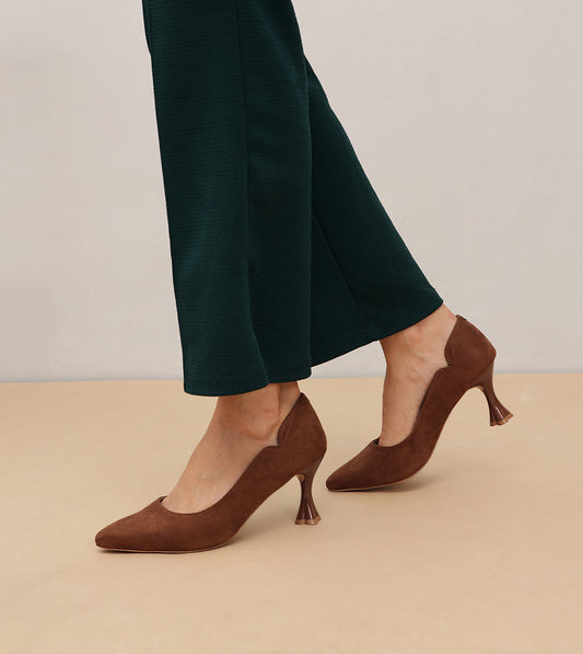 Pointed Toe Sculpted Pumps - Brown