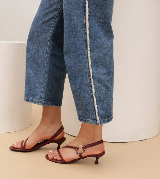 Strappy Kitten Heel With Metallic Adornment  - Cherry