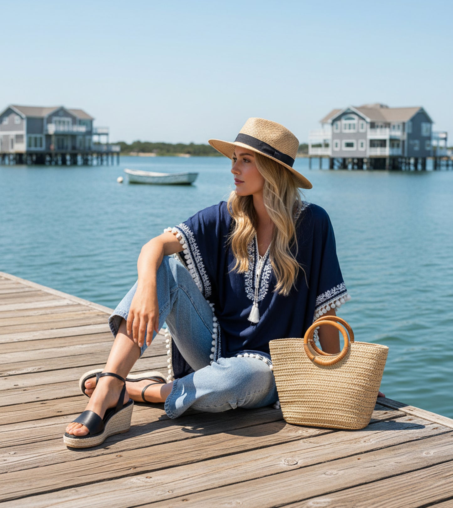 Ankle Strap Espadrille Wedges - Black