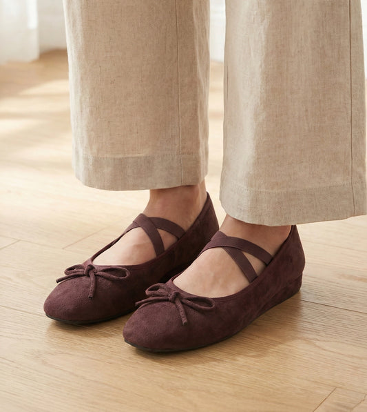 Velvet Mary Jane Flats - Brown