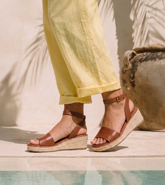 Espadrille Wedges with Ankle Strap - Tan