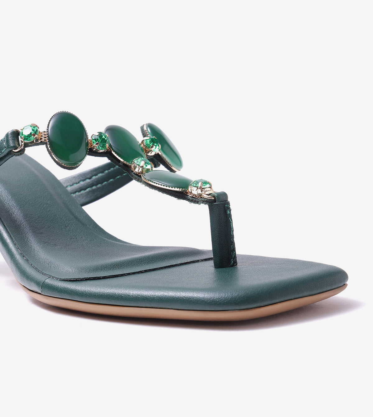 Beaded Heels Sandal - Bottle Green