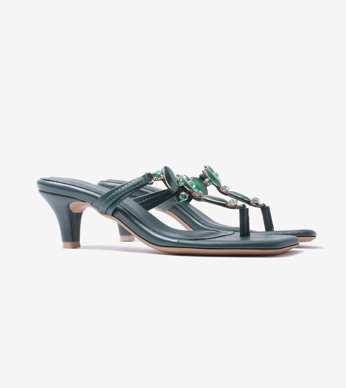 Beaded Heels Sandal - Bottle Green