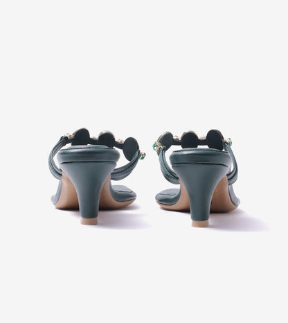 Beaded Heels Sandal - Bottle Green