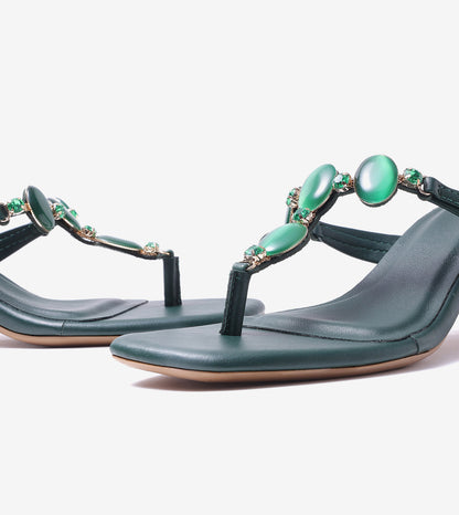 Beaded Heels Sandal - Bottle Green