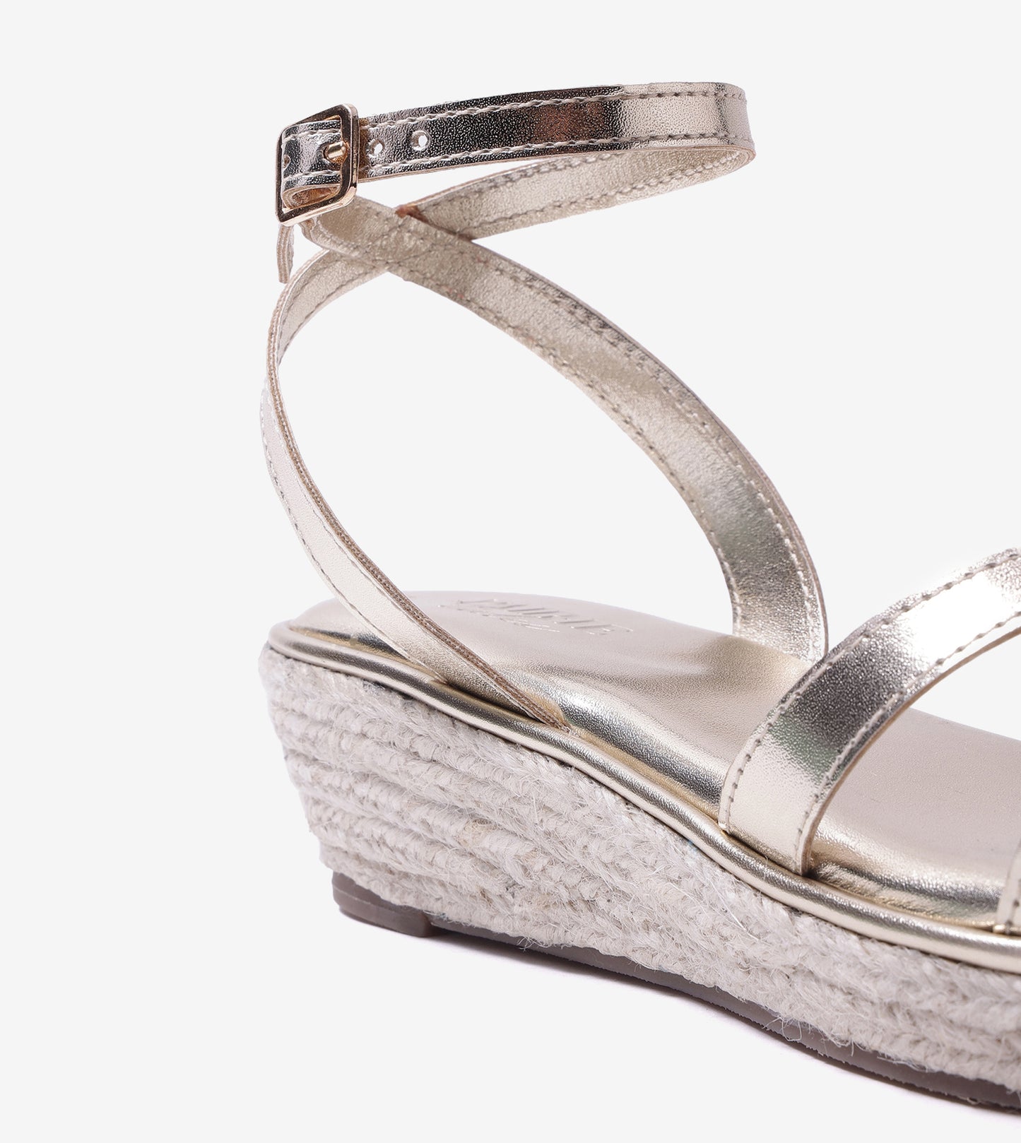 Interlock Detail Ankle Strap Wedges - Light Gold