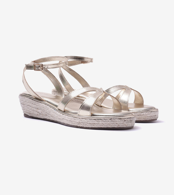 Interlock Detail Ankle Strap Wedges - Light Gold
