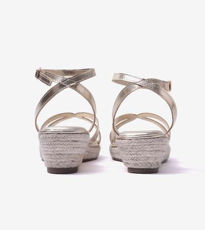 Interlock Detail Ankle Strap Wedges - Light Gold