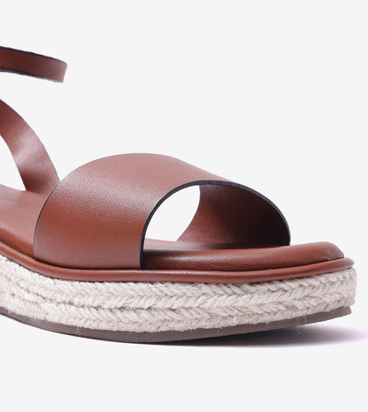 Espadrille Wedges with Ankle Strap - Tan